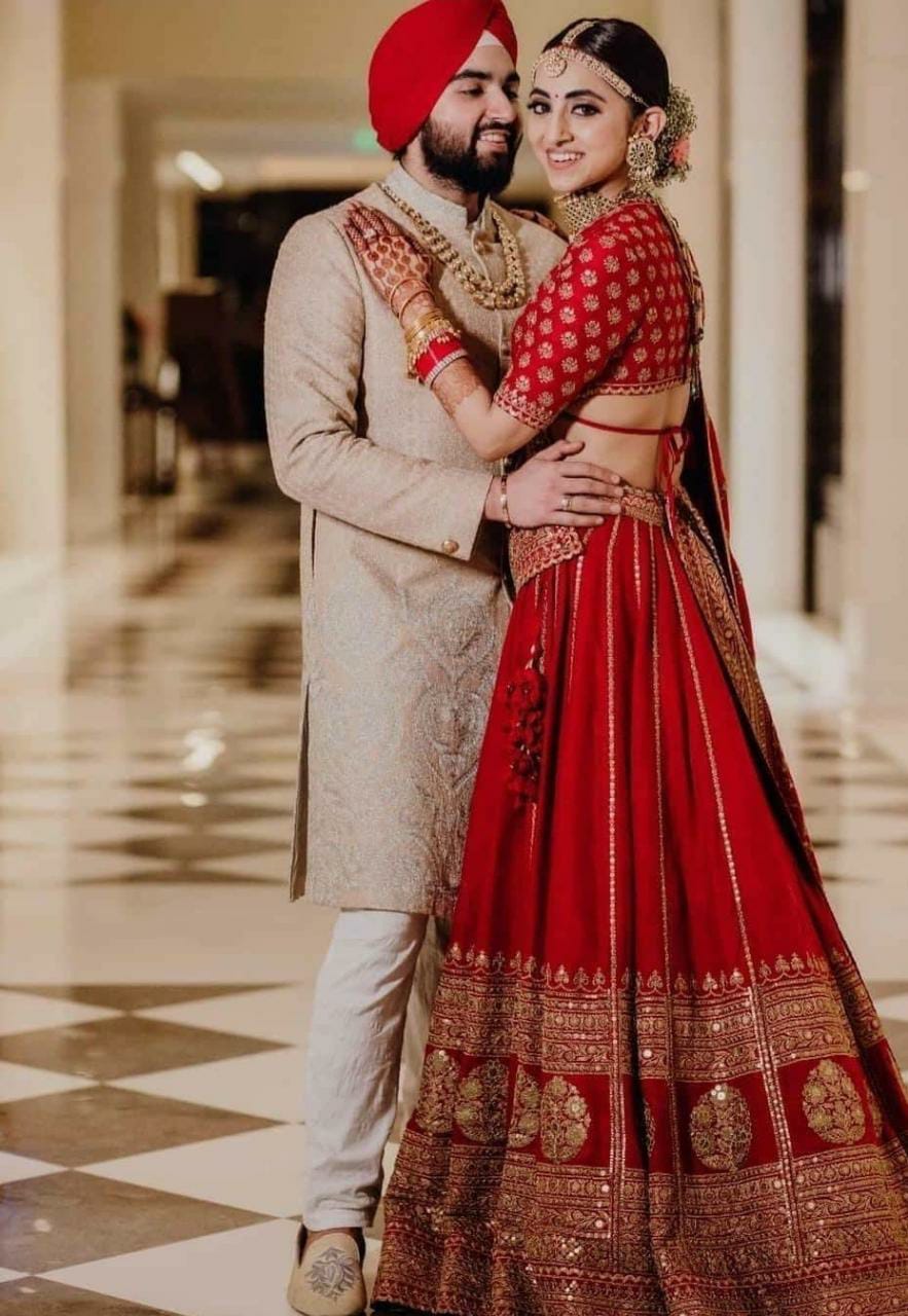 Bride with red clearance lehenga